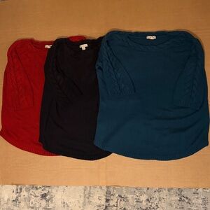 3! Dress Barn Women's Red, Blue, and Black Sweater Size XL Three Quarter Sleeves